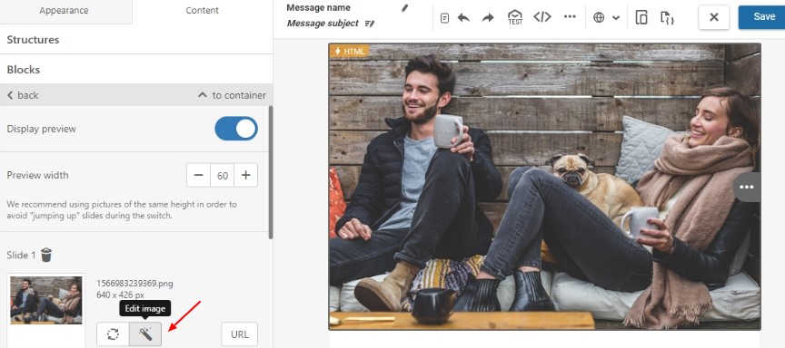 Edit carousel images in the built-in photo editor