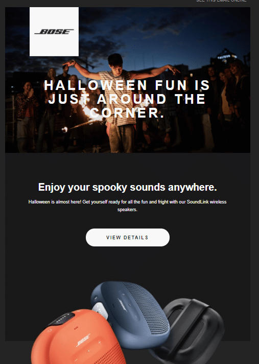 Halloween-themed email by Bose