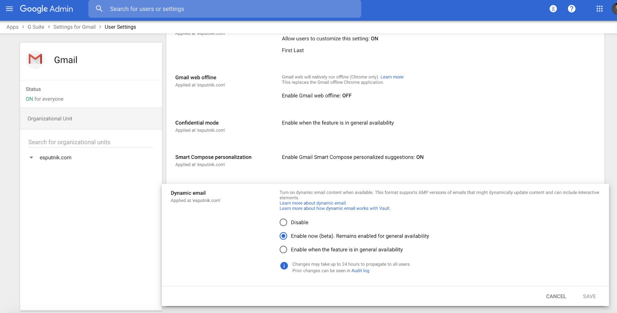 G Suite Settings for Gmail 