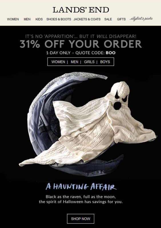 Halloween email by Lands' End