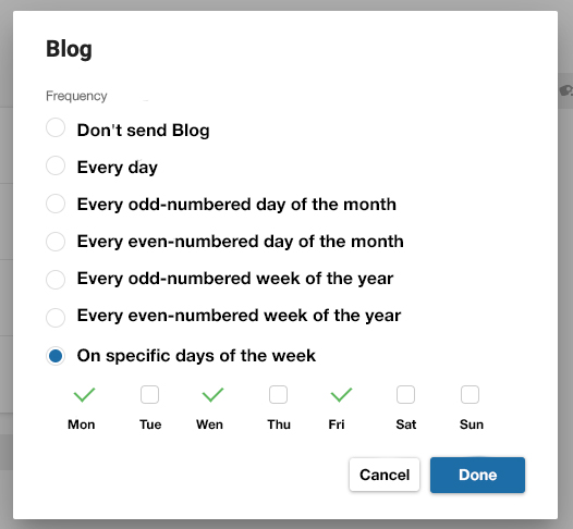 Example of schedule settings for email marketing campaigns in eSputnik