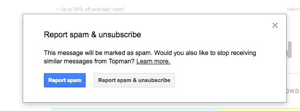 Unsubscribe link and report spam in Gmail