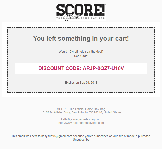 A typical, simple cart abandonment message.