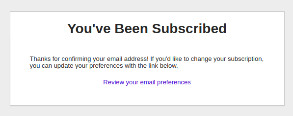 Example of a "Subscription Successful" message