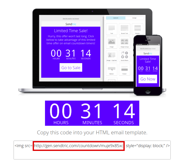 HTML email countdown timer generated by Sendtric