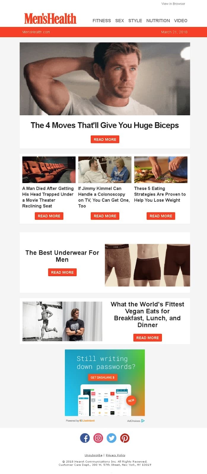 Email newsletter by Men's Health