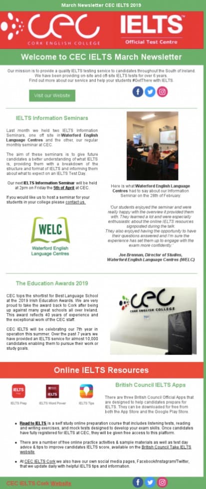 Email newsletter by IELTS