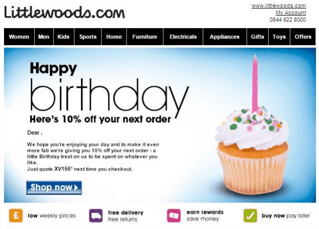 Customer's birthday in an email campaign