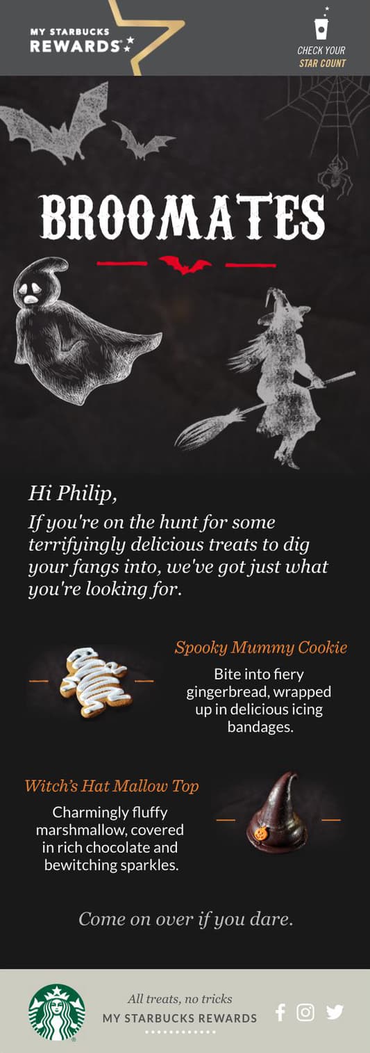 Halloween email by Starbucks